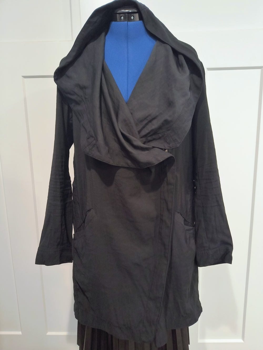 Forever 21 Black Draped Hooded Coat with Asymmetric Front